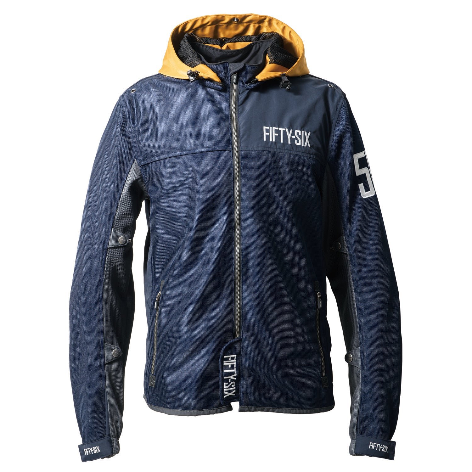 56design Color Hoodie Mesh Navy Yellow Ocher Jacket