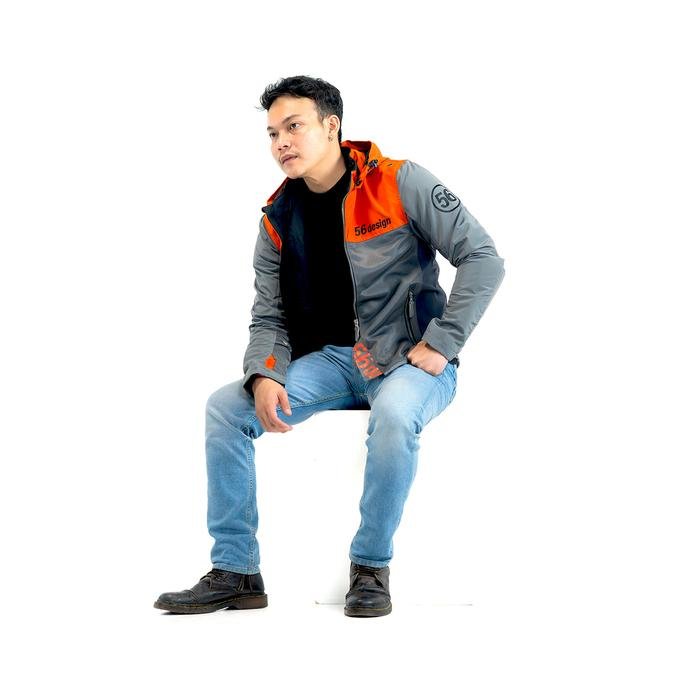 56design Half Mesh Parka Evo 2 Dark Grey Orange Jacket - Image 2