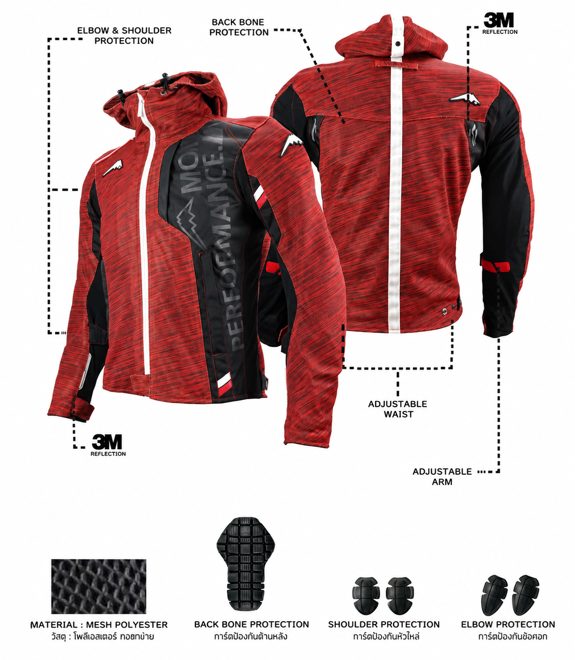 Kushitani A 2344 Hood Mesh Red - Image 2