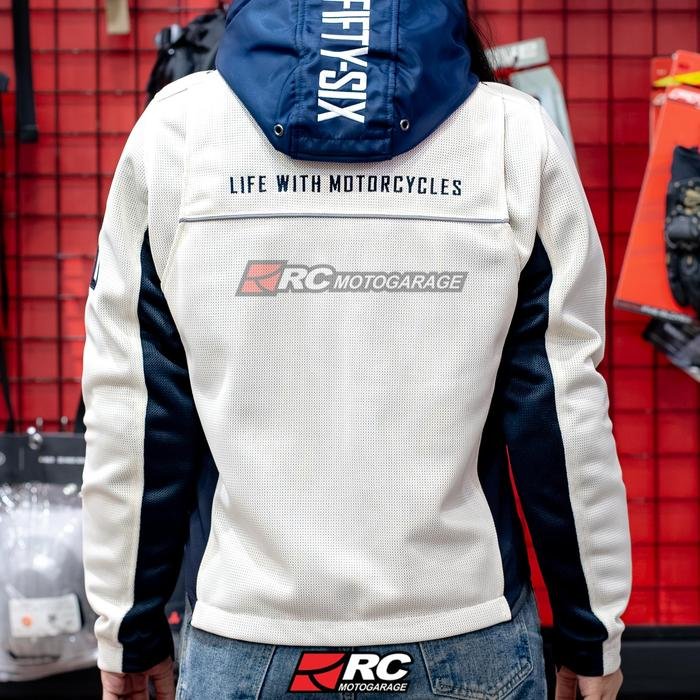56design Color Hoodie Mesh Jacket Evo Ivory Navy Jacket - Image 3
