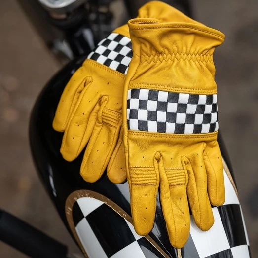 Bellissimo Checkered Long Leather Yellow Gloves