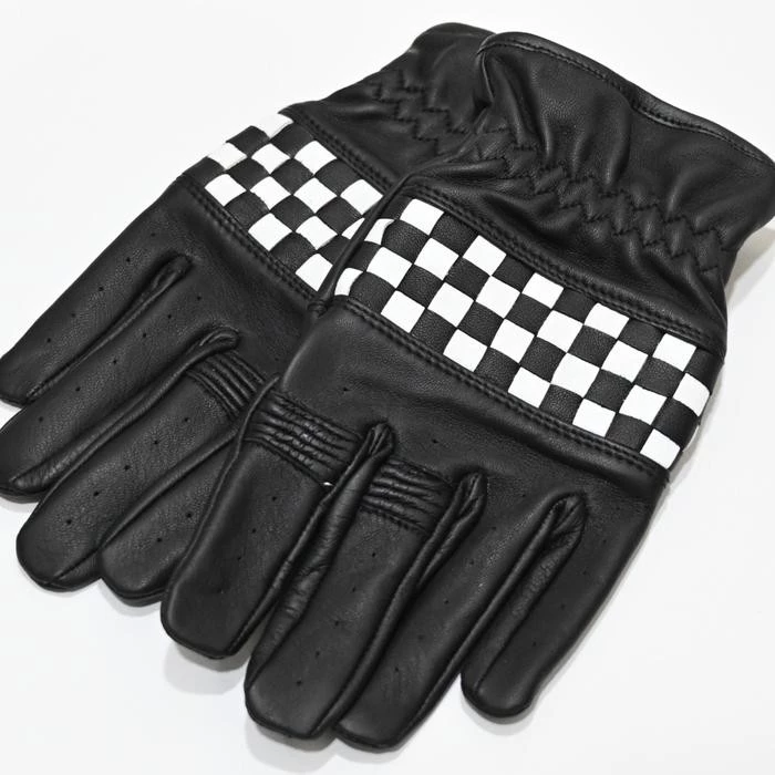 Bellissimo Checkered Long Leather Black White Gloves