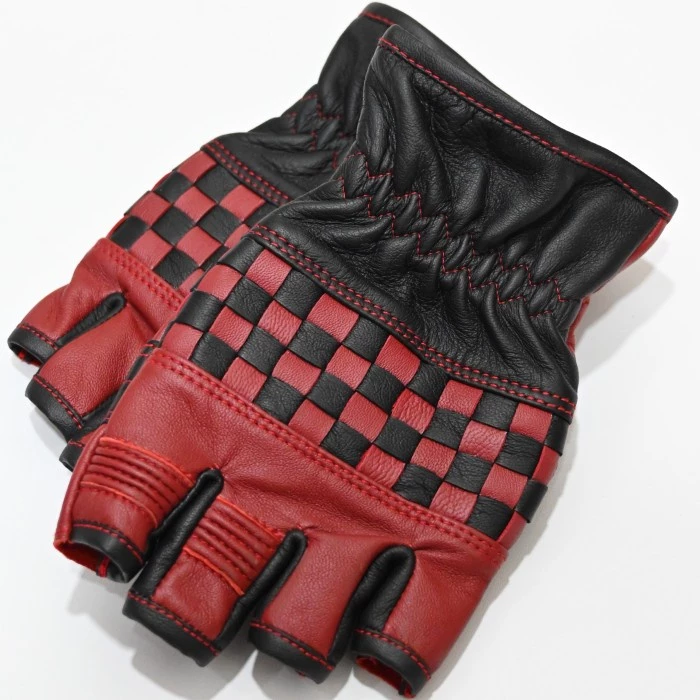 Bellissimo Checkered Short Leather Black Red Gloves