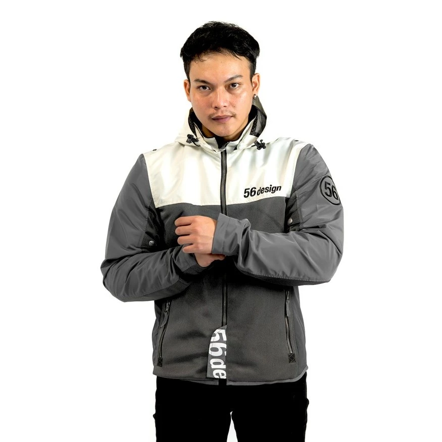 56design Half Mesh Parka Evo 2 Dark Grey Ivory Jacket - Image 4