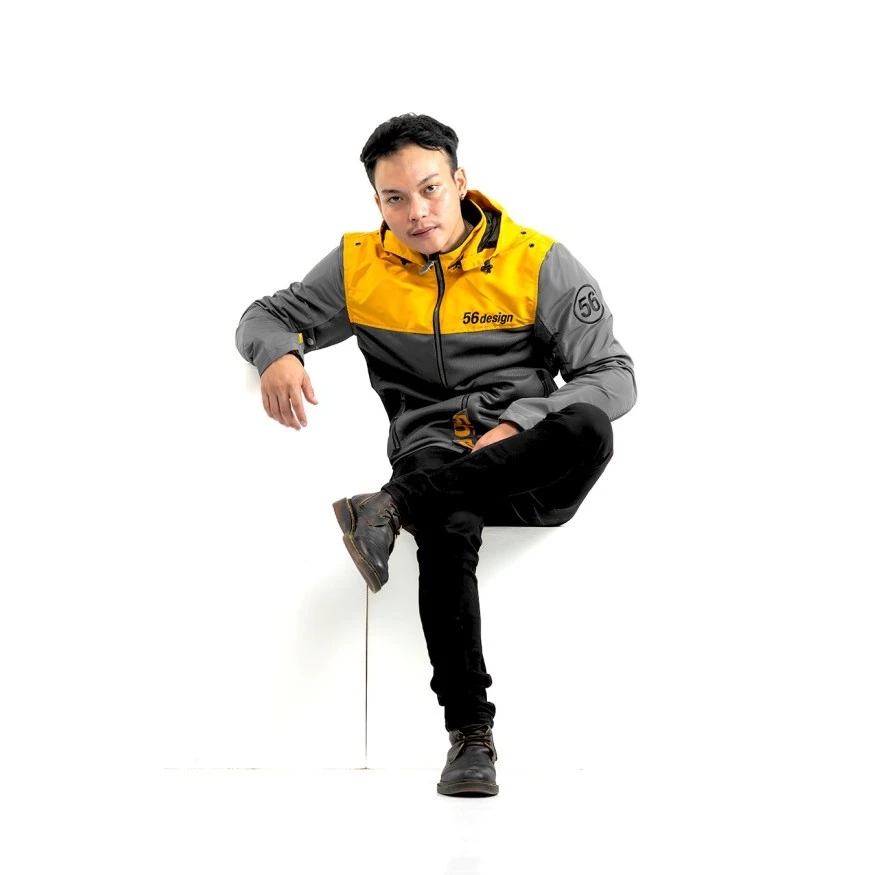 56design Half Mesh Parka Evo 2 Dark Grey Yellow Jacket - Image 2