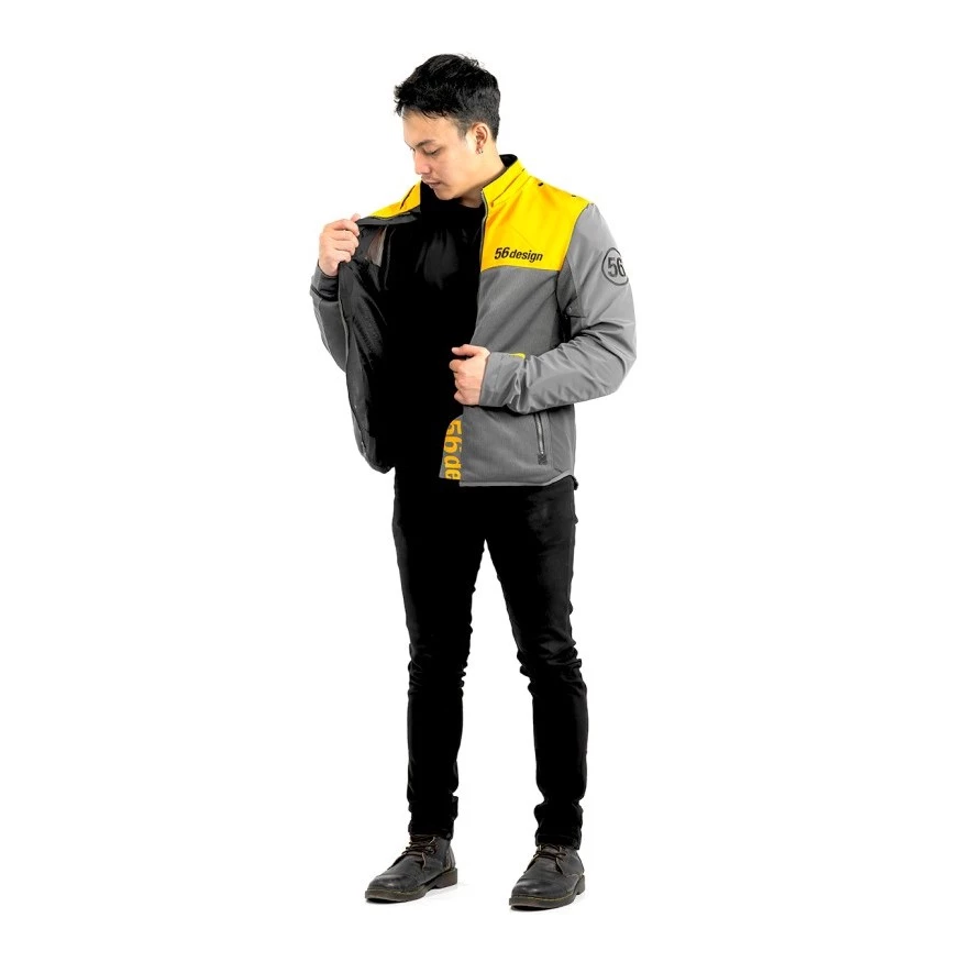 56design Half Mesh Parka Evo 2 Dark Grey Yellow Jacket - Image 6