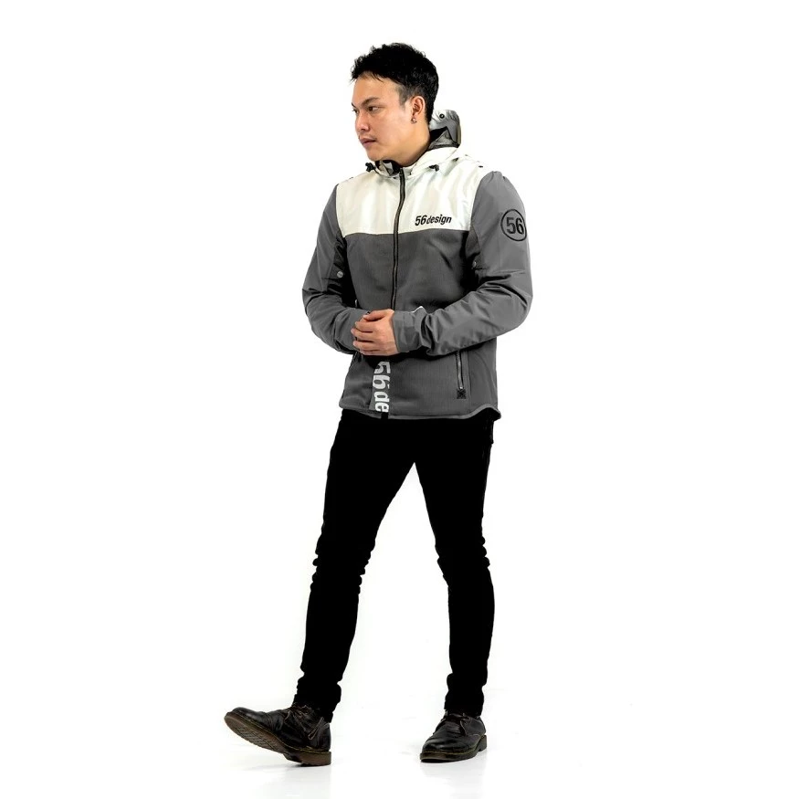 56design Half Mesh Parka Evo 2 Dark Grey Ivory Jacket - Image 3