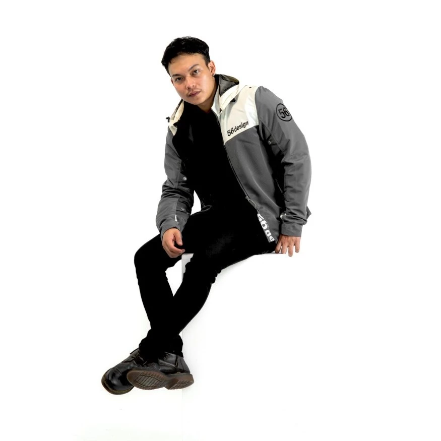 56design Half Mesh Parka Evo 2 Dark Grey Ivory Jacket - Image 2