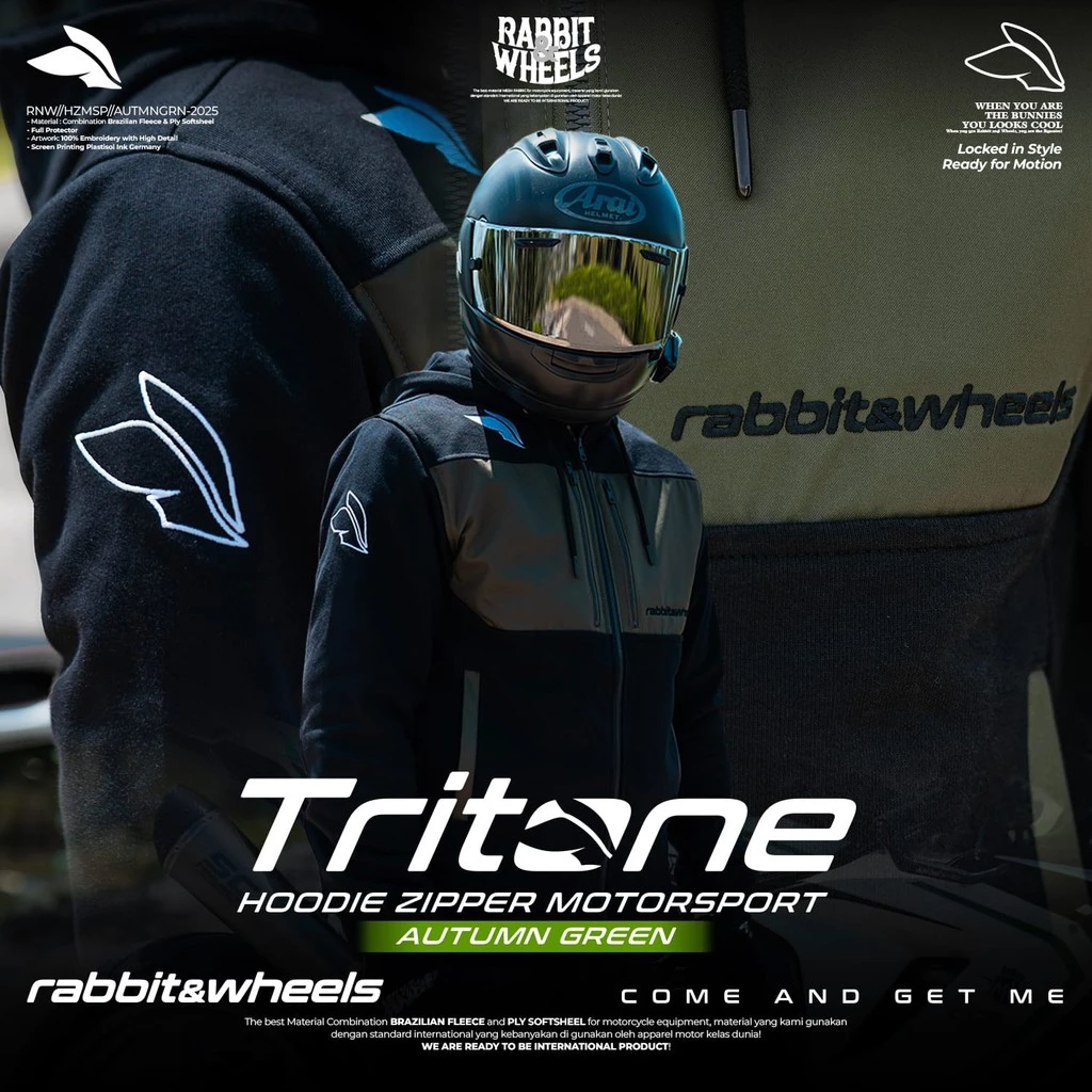 Rabbit and Wheels Tritone Hoodie Zipper Motorsport Black Autumn Green Hoodie