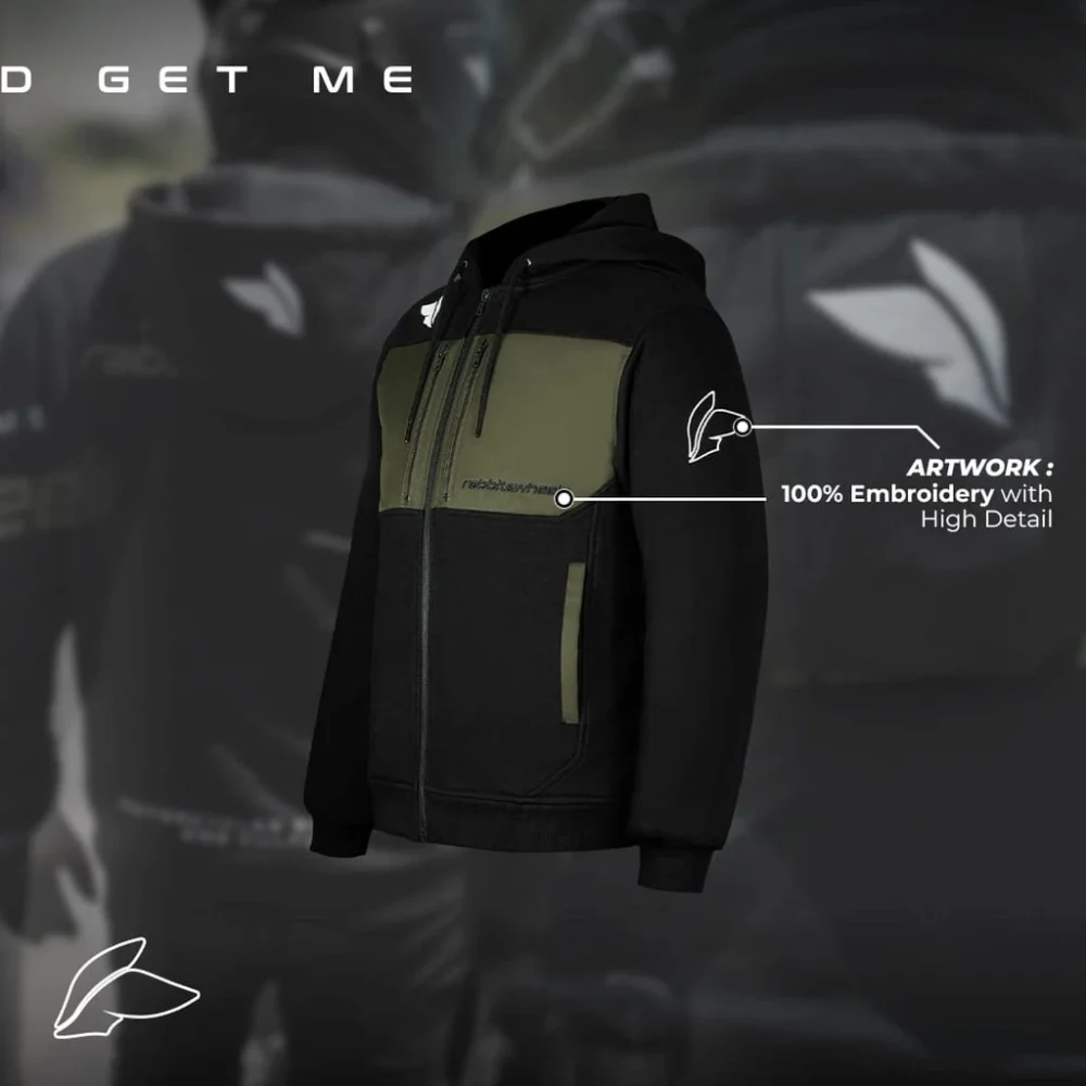 Rabbit and Wheels Tritone Hoodie Zipper Motorsport Black Autumn Green Hoodie - Image 4