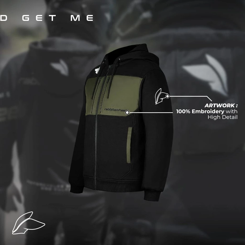 Rabbit and Wheels Tritone Hoodie Zipper Motorsport Black Autumn Green Hoodie - Image 4