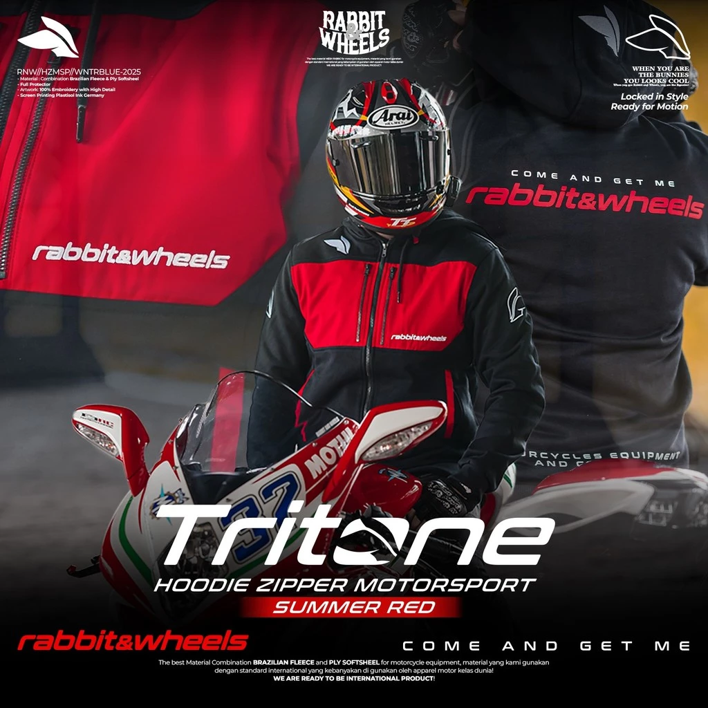 Rabbit and Wheels Tritone Hoodie Zipper Motorsport Black Summer Red Hoodie