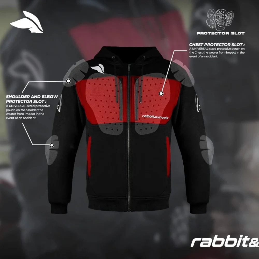Alternative view of Rabbit and Wheels Tritone Hoodie Zipper Motorsport Black Summer Red Hoodie