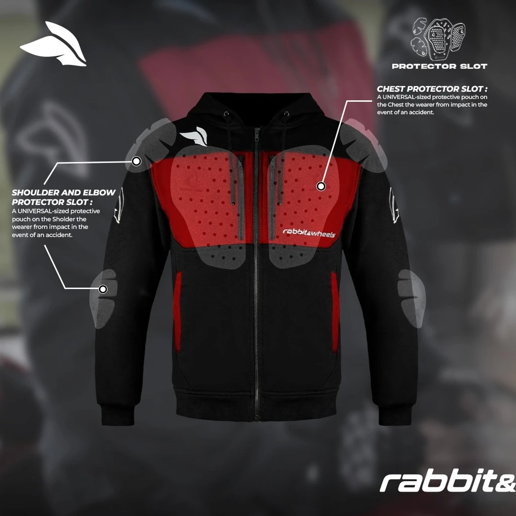 Rabbit and Wheels Tritone Hoodie Zipper Motorsport Black Summer Red Hoodie - Image 2