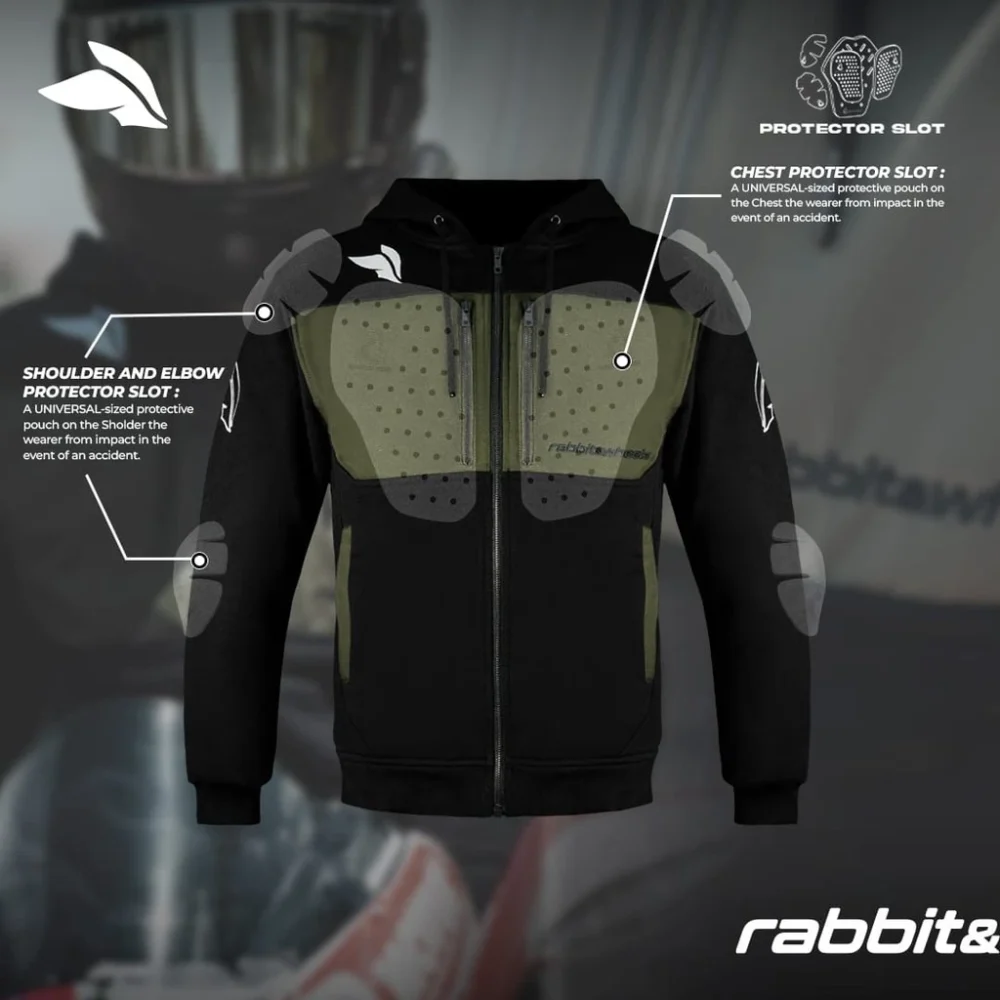 Alternative view of Rabbit and Wheels Tritone Hoodie Zipper Motorsport Black Autumn Green Hoodie