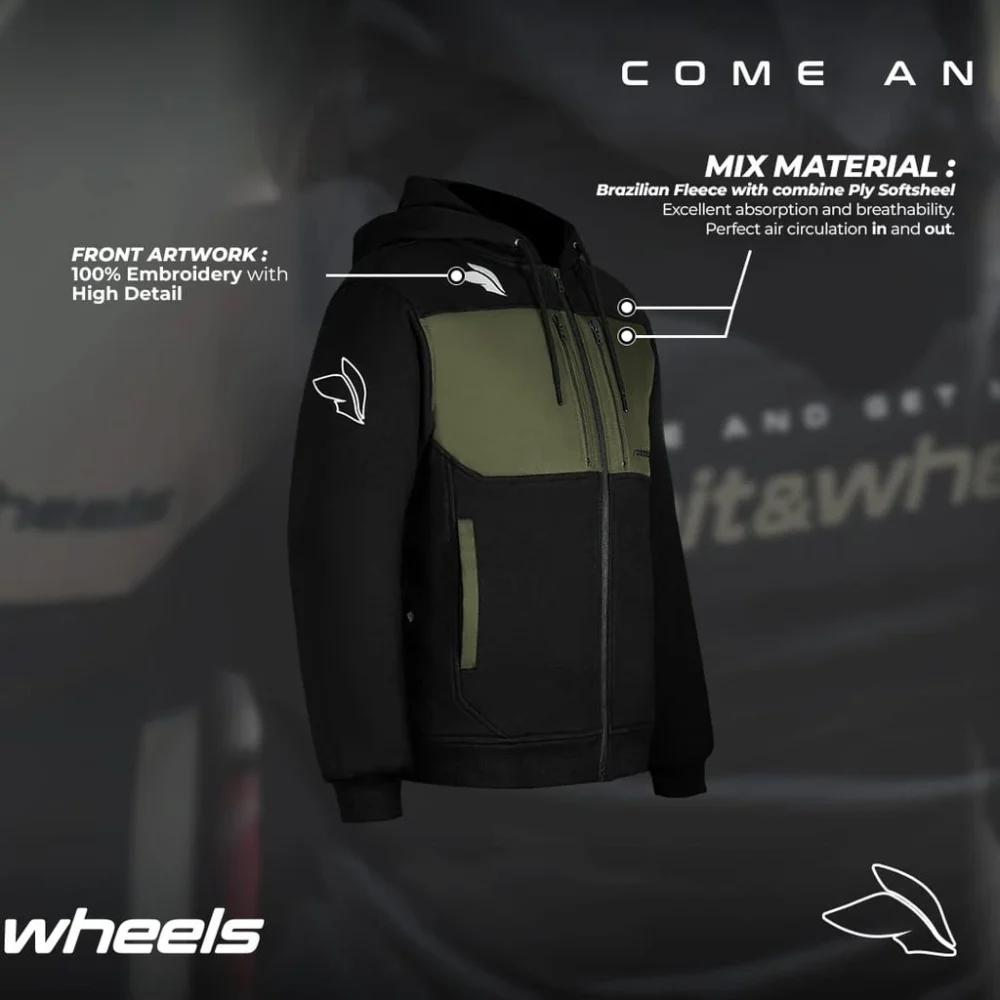 Rabbit and Wheels Tritone Hoodie Zipper Motorsport Black Autumn Green Hoodie - Image 3