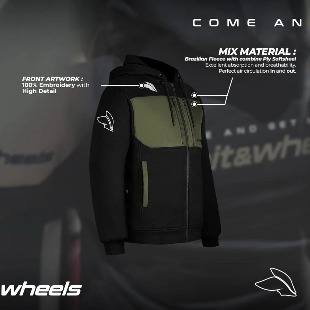 Rabbit and Wheels Tritone Hoodie Zipper Motorsport Black Autumn Green Hoodie - Image 3