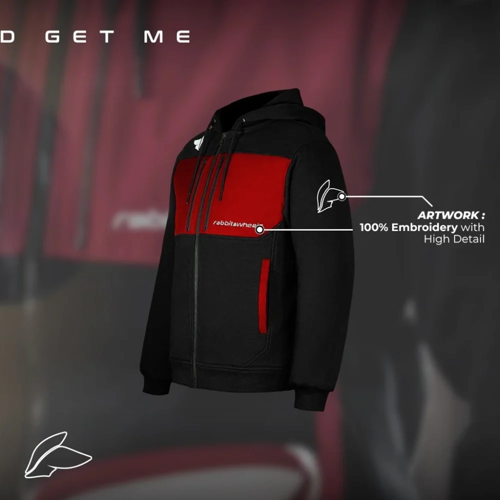 Rabbit and Wheels Tritone Hoodie Zipper Motorsport Black Summer Red Hoodie - Image 4
