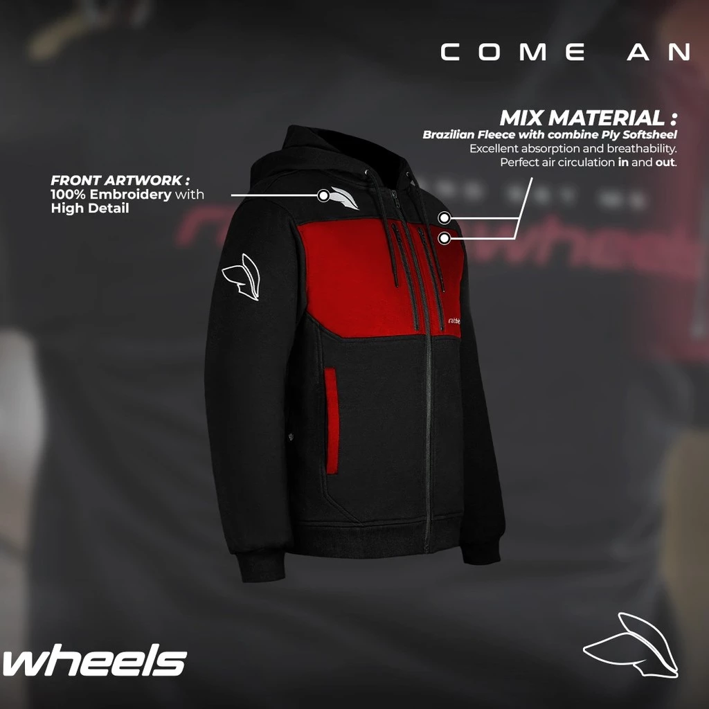 Rabbit and Wheels Tritone Hoodie Zipper Motorsport Black Summer Red Hoodie - Image 3