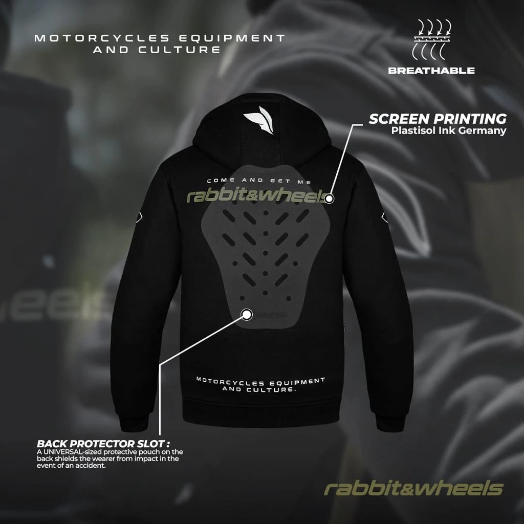 Rabbit and Wheels Tritone Hoodie Zipper Motorsport Black Autumn Green Hoodie - Image 5