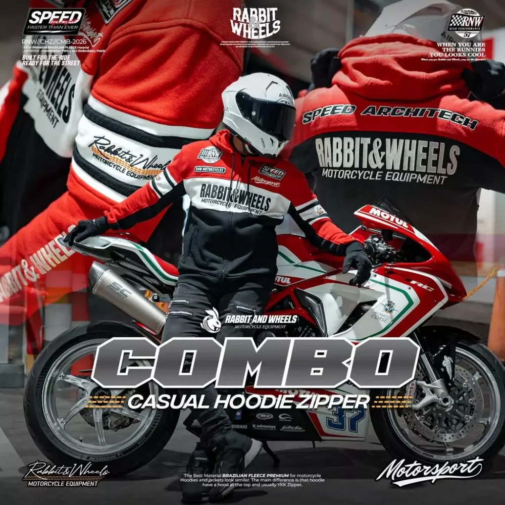 Rabbit and Wheels Combo Zipper Red Hoodie