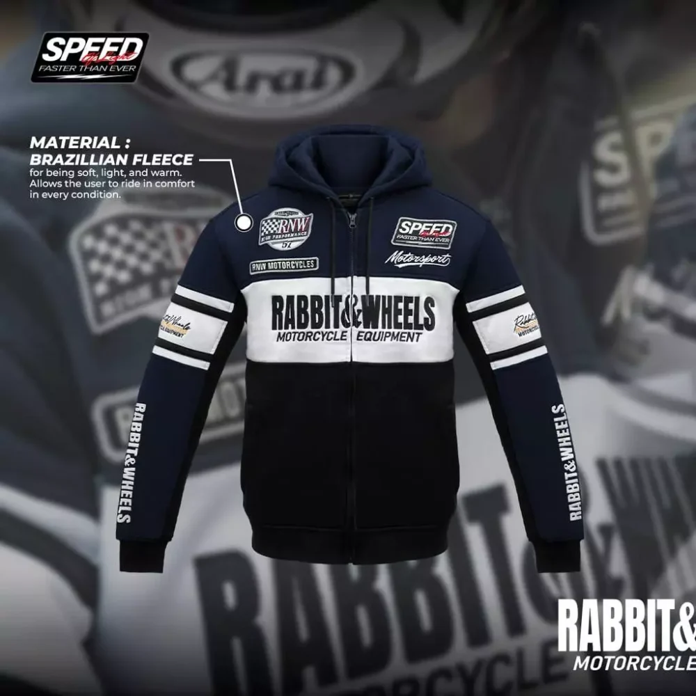 Alternative view of Rabbit and Wheels Combo Zipper Navy Hoodie