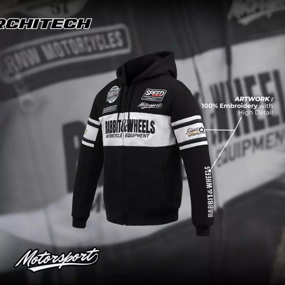 Rabbit and Wheels Combo Zipper Black Hoodie - Image 4