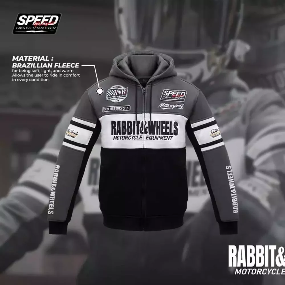 Alternative view of Rabbit and Wheels Combo Zipper Grey Hoodie