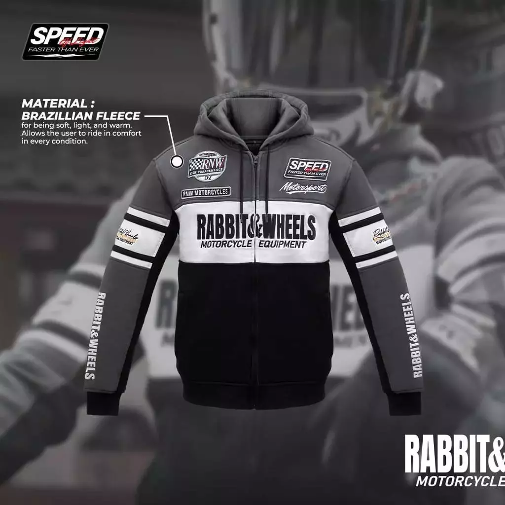 Rabbit and Wheels Combo Zipper Grey Hoodie - Image 2