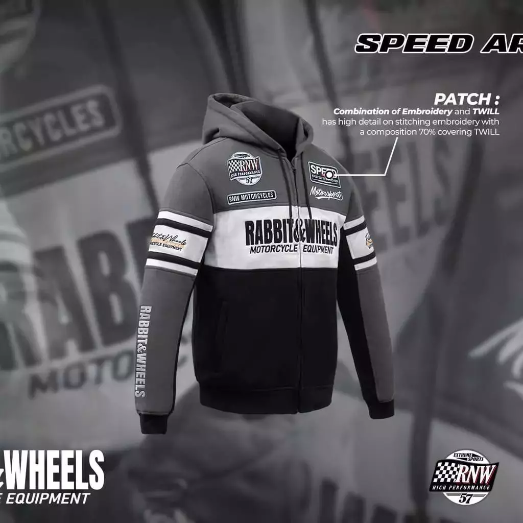 Rabbit and Wheels Combo Zipper Grey Hoodie - Image 3