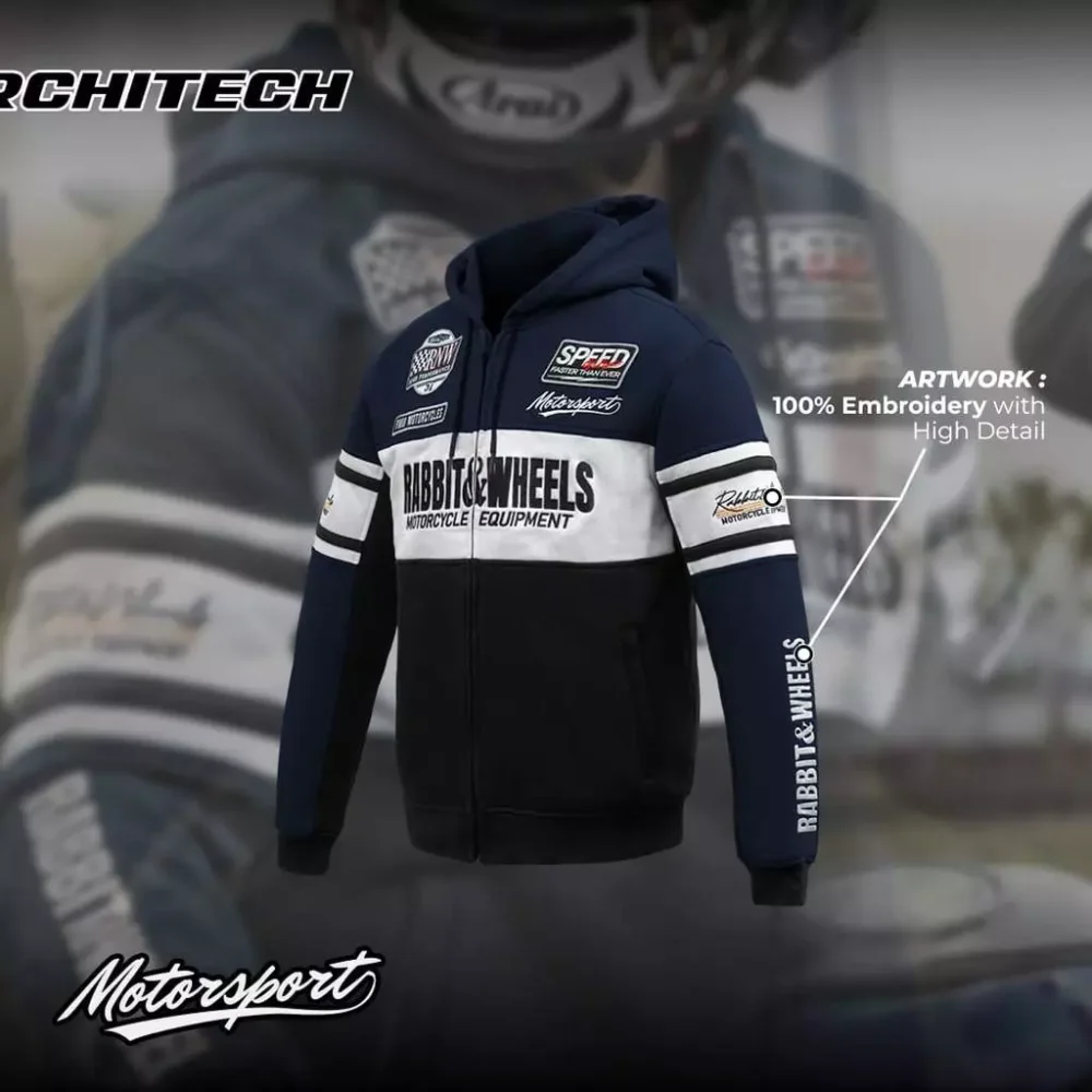 Rabbit and Wheels Combo Zipper Navy Hoodie - Image 4