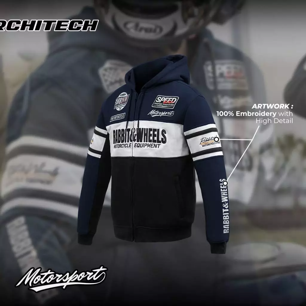 Rabbit and Wheels Combo Zipper Navy Hoodie - Image 4