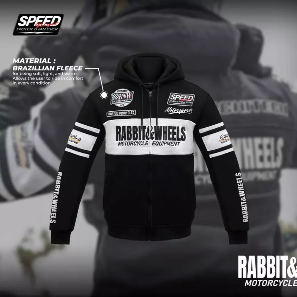 Alternative view of Rabbit and Wheels Combo Zipper Black Hoodie