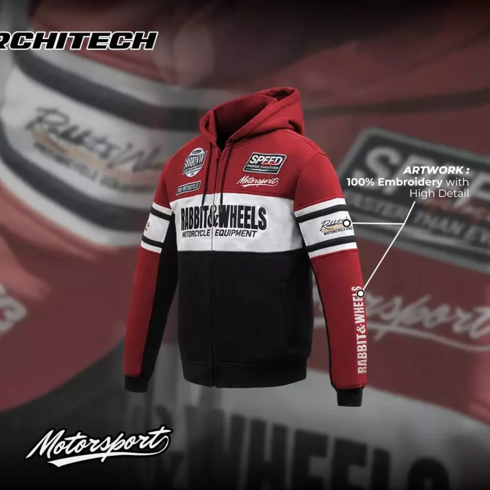 Rabbit and Wheels Combo Zipper Red Hoodie - Image 4
