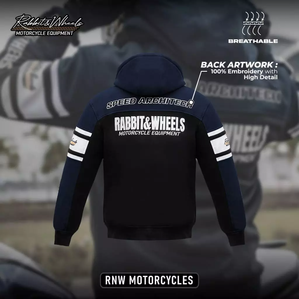 Rabbit and Wheels Combo Zipper Navy Hoodie - Image 5