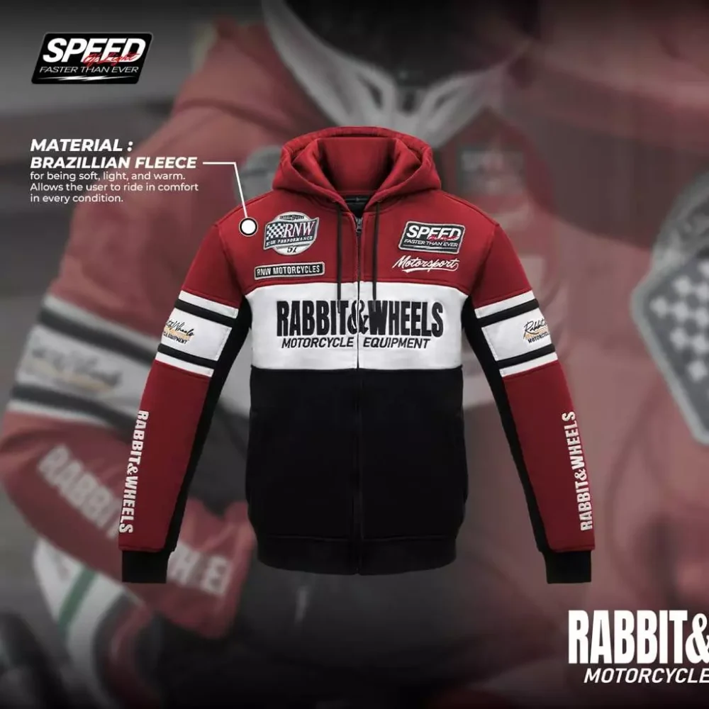 Alternative view of Rabbit and Wheels Combo Zipper Red Hoodie